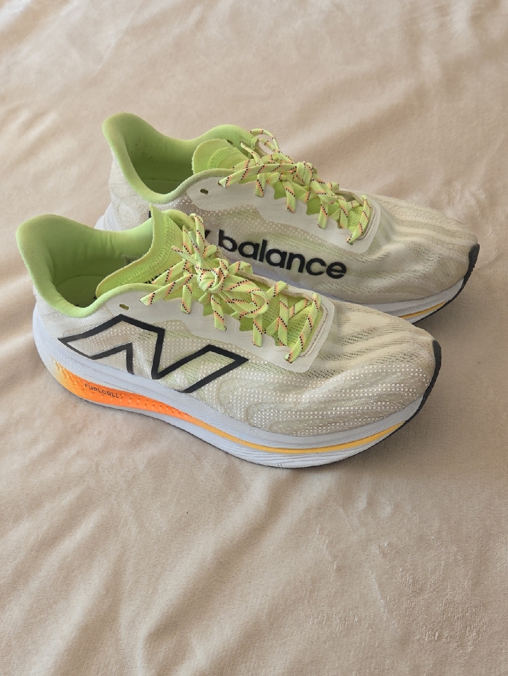 New Balance White Lime Neon Running Sneakers